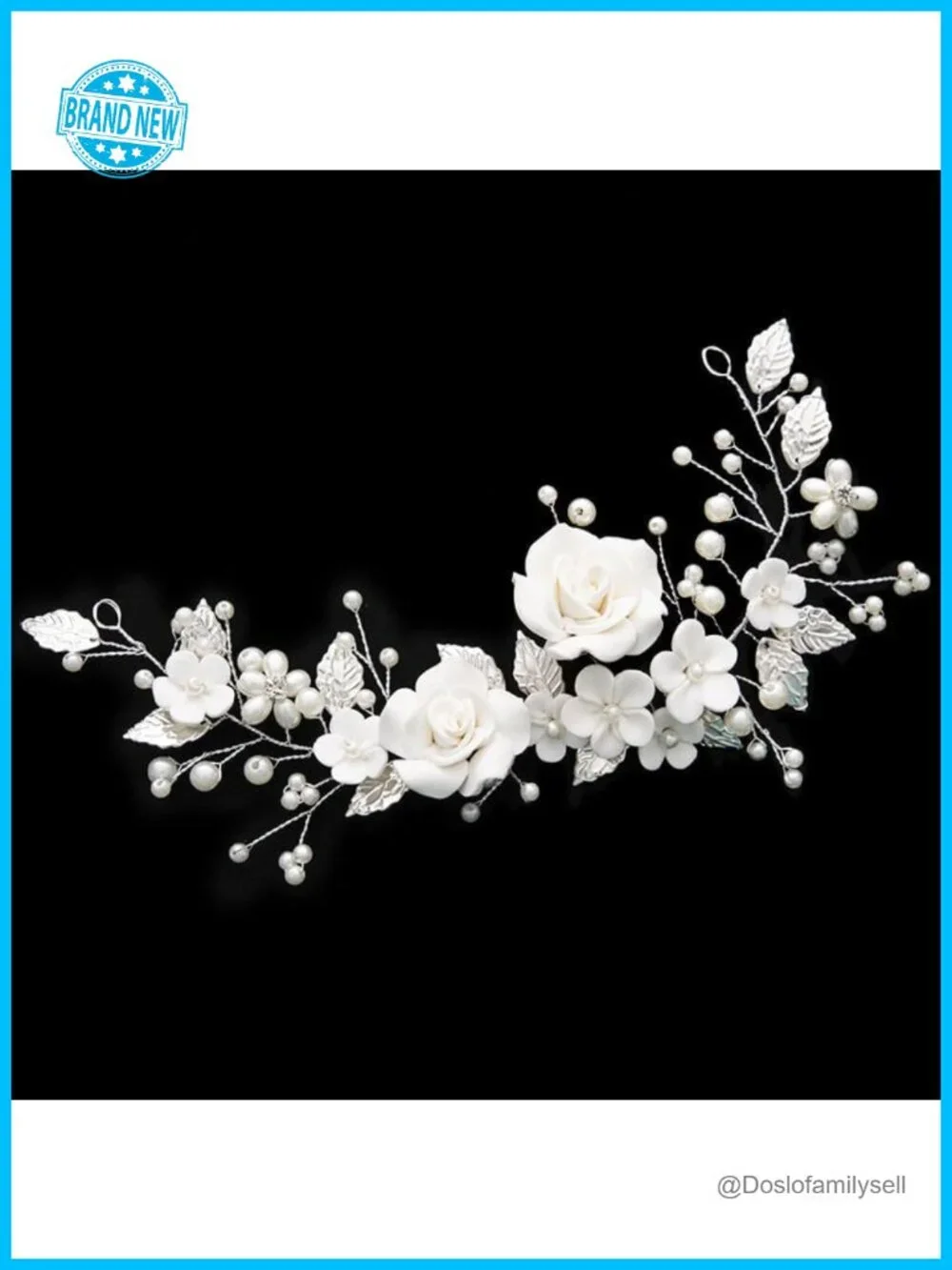 Ceramic Flower Bridal Hair Vine Rhinestone Leaf Headband 9